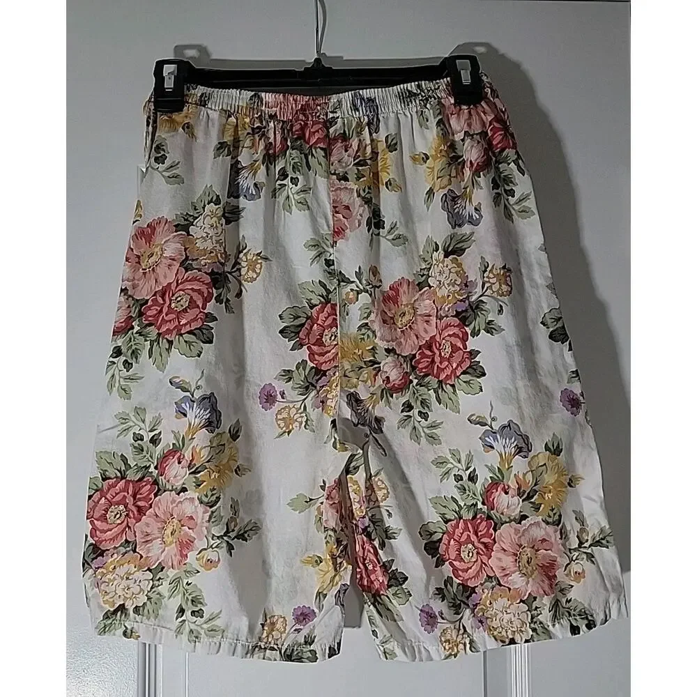 VICTORIA'S SECRET Gold Label Vtg Floral Pajama Set W/Long Shorts Modest Sz S HTF